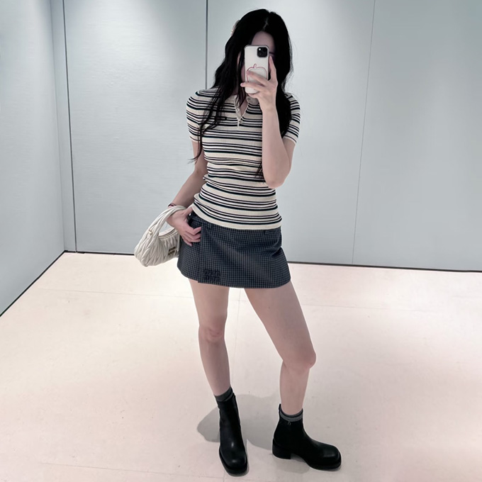 9A+ quality miu miu striped ribbed knit t-shirt